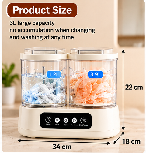 Dual Tub Mini Washing Machine – 1.2L Wash + 3.9L Spin Tub