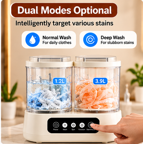 Dual Tub Mini Washing Machine – 1.2L Wash + 3.9L Spin Tub