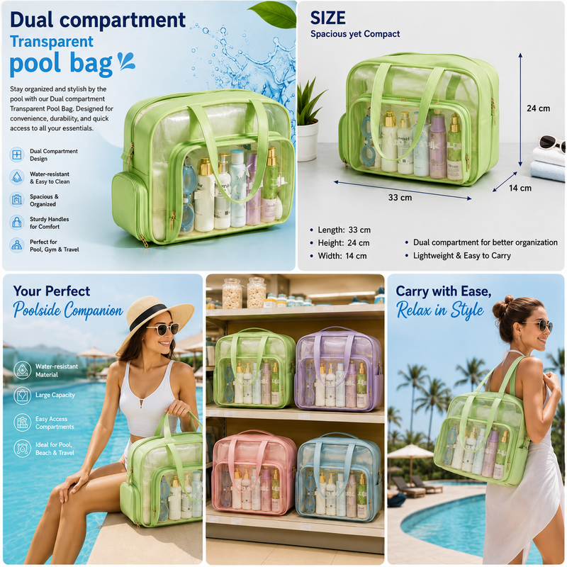 Large Capacity Swimming Storage Bag with Wet and Dry Compartments, Durable Travel Toiletry Organizer Box, Transparent Design, Secure Zipper Closure, Portable Makeup Pouch