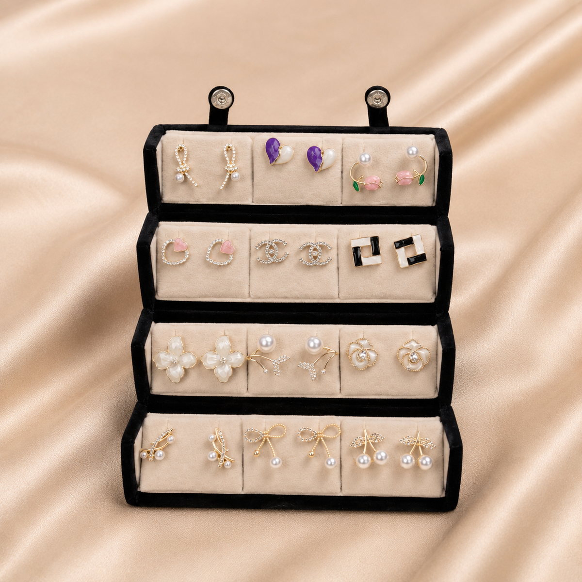 4-Tier Velvet Earring Display Stand with 12 Earring Pairs